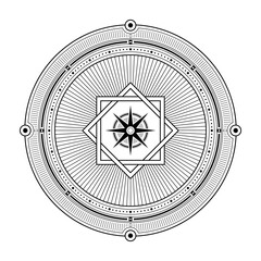Abstract geometric symbol. Sacred geometry sign with geometric shapes. Isolated on white background. Black linear shapes. Mystic mandala, spiritual design. Elegant tattoo art. Vector elements. - 778386816