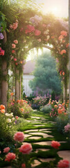 Fototapeta na wymiar Photo real as Garden Whispers A floral garden where whispers of nature come to life. in nature and landscapes theme ,for advertisement and banner ,Full depth of field, high quality ,include copy space