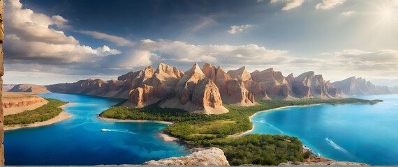 Photo real as Landmark Legacy Celebrate the timeless beauty of geographical landmarks across the globe. in nature and landscapes theme ,for advertisement and banner ,Full depth of field, high quality 