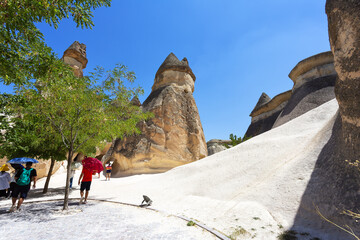Pasabag, its famous fairy chimneys in Goreme Valley, Cappadocia - obrazy, fototapety, plakaty