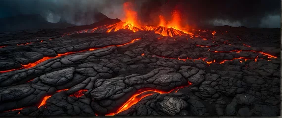 Poster Photo real as Lava Legacy Volcanic terrain offering a glimpse into Earth fiery heart. in nature and landscapes theme ,for advertisement and banner ,Full depth of field, high quality ,include copy spac © Gohgah
