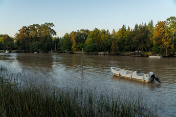 Atardecer en el rio Capitán, en el delta del Paraná, Argentina - obrazy, fototapety, plakaty