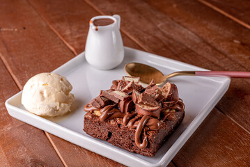 Brownies and vanilla ice cream