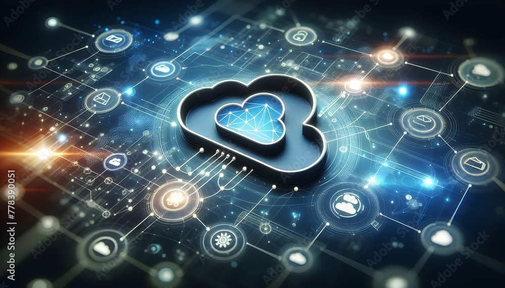 Poster for advertisement and banner as cloud connectivity a sleek cloud icon connects to various digital no
