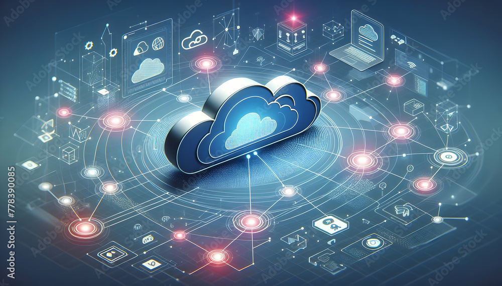 Poster for advertisement and banner as cloud connectivity a sleek cloud icon connects to various digital no