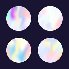 Holographic abstract backgrounds set. Gradient hologram. Hipster holographic backdrop. Minimalistic 90s, 80s retro style graphic template for book, annual, mobile interface, web app.