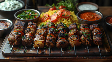 Turkish Kebabs on Decorated Table - obrazy, fototapety, plakaty
