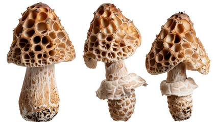 Fresh Morel Mushroom Closeup on Transparent Background - Gourmet Ingredient for Spring Recipes, Organic Cooking Essentials - obrazy, fototapety, plakaty