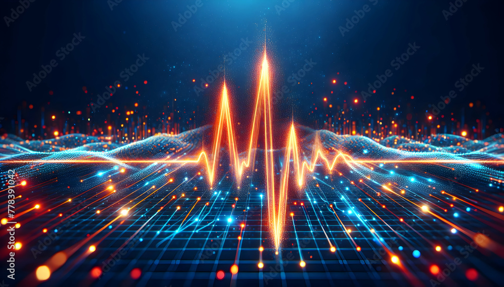 Poster for advertisement and banner as digital pulse a pulsating digital heartbeat symbolizing the lifebloo