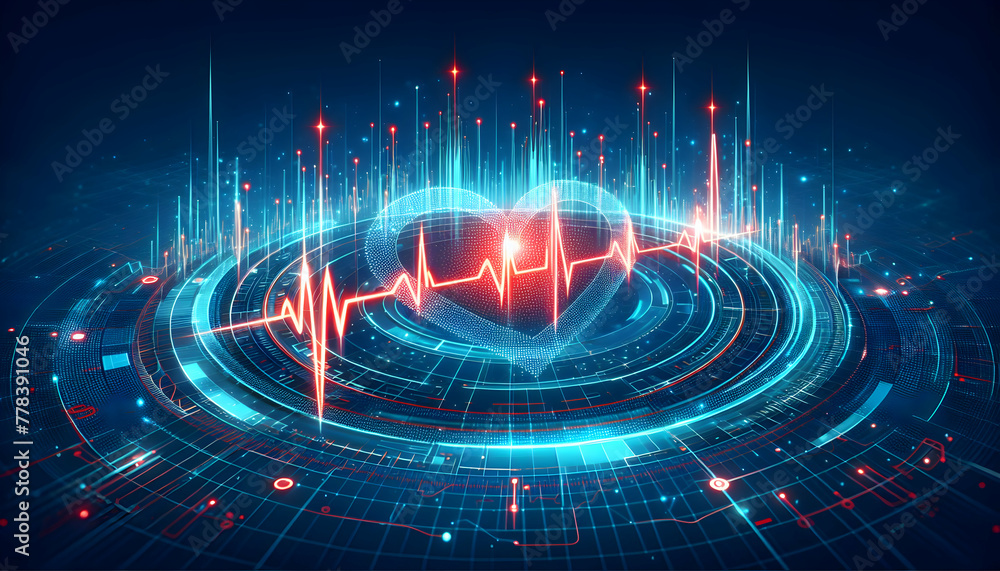Aufkleber for advertisement and banner as digital pulse a pulsating digital heartbeat symbolizing the lifebloo