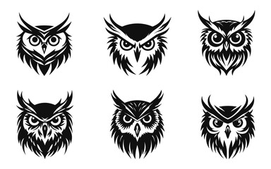 owl head silhouette vector illustration collection