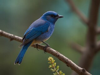 A blue bird sitting on top of a tree branch,blue phoenix bird