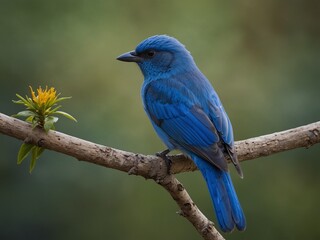A blue bird sitting on top of a tree branch,blue phoenix bird
