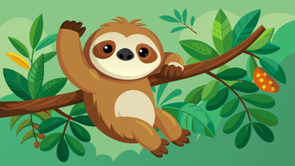vector-cheerful-sloth-hanging-on-a-branch