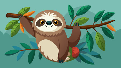 vector-cheerful-sloth-hanging-on-a-branch