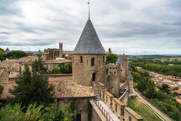 Architecture of the Citadel in the town of Carcassonne in the south of France - 778392609
