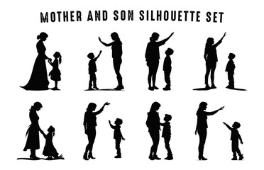 Mother and Child Silhouettes Vector Set, Mother's day black silhouette collection