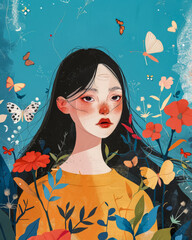 Vibrant asian young woman illustration