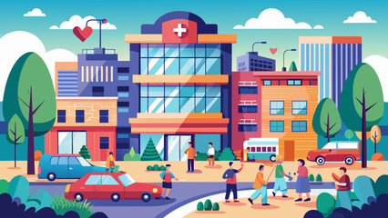 vector-illustration-of-city-hospital--cars---peopl