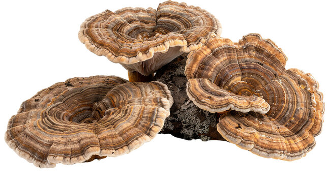 Vibrant Turkey Tail Mushroom, a Colorful Fungi Found in Autumn Forests, Perfect for Health and Wellness Concepts and Botanical Backgrounds