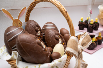 Easter candy table.. Typical Easter sweets on a festive celebration table. There are Easter eggs...