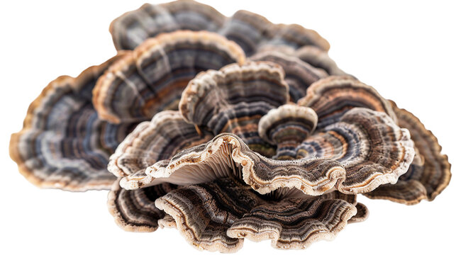 Vibrant Turkey Tail Mushroom, a Colorful Fungi Found in Autumn Forests, Perfect for Health and Wellness Concepts and Botanical Backgrounds