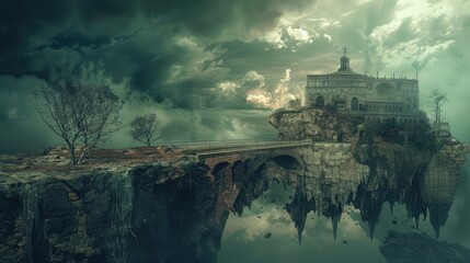 A surreal dreamscape where reality and fantasy intertwine, with bizarre landscapes and surreal...