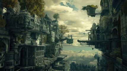 A surreal dreamscape where reality and fantasy intertwine, with bizarre landscapes and surreal architecture, 