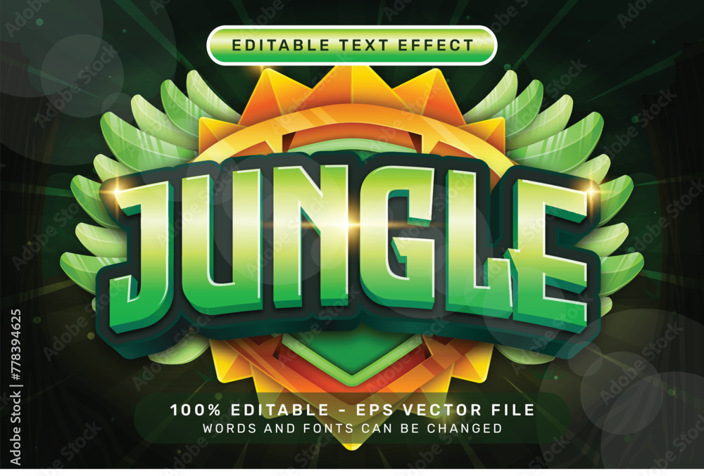 Aufkleber jungle 3d text effect and editable text effect with shield and wings illustration