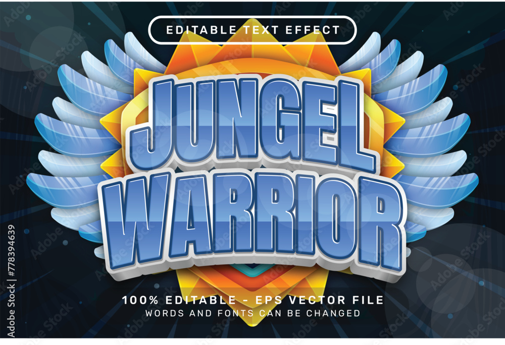 Poster jungle warrior 3d text effect and editable text effect with shield and wings illustration