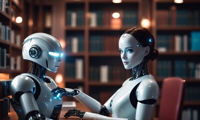 humanoid robot in library