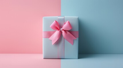 Minimalist Gift Box with Pastel Pink and Blue Gradient Split.