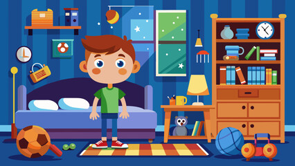 vector-illustration-of-various-objects-in-boys-bed