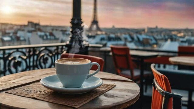 coffee cup on the terrace, seamless looping animation video background 
