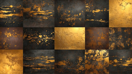 Collection of dark brown and golden grunge background