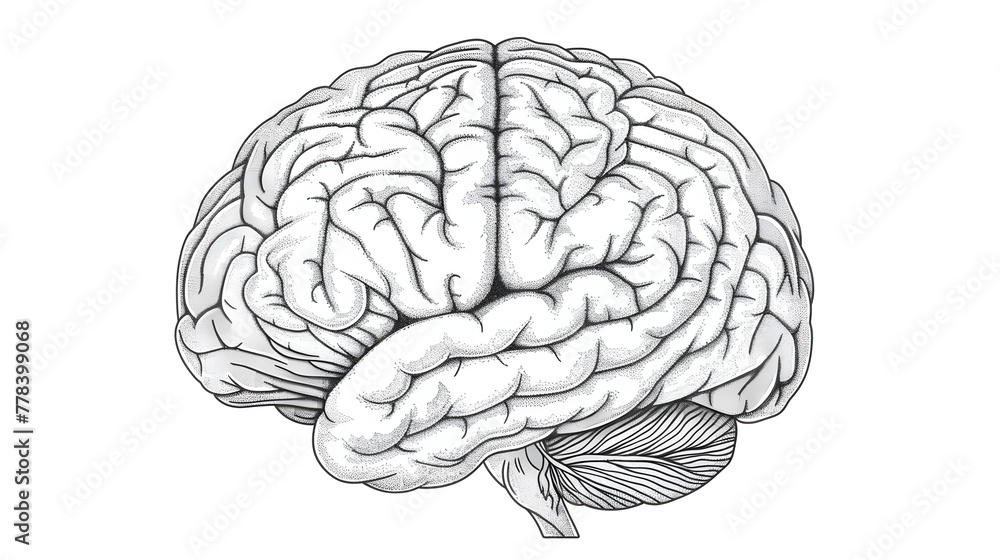 Poster top view of the human brain in a vector illustration on a white background in the style of an engrav