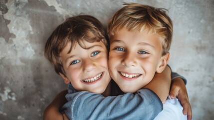 Two Young Boys Hugging Each Other