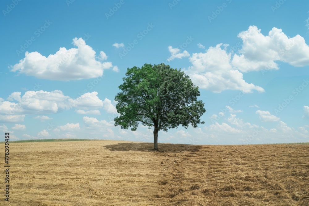 Aufkleber tree in drought concept. climate change and environmental problems. background with selective focus