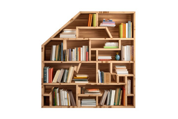 The Literary Forest: A Magnificent Wooden Bookshelf Overflowing With Knowledge. White or PNG Transparent Background.