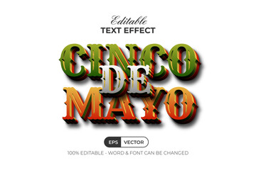 3D Text Effect Cinco De Mayo Layered Color Style. Editable Text Effect Vector.