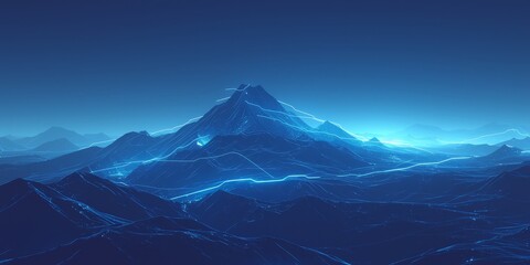 glowing blue mountain peak with a path line