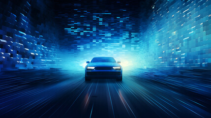 cars on the road, Pixels weave a car's essence. Blue gradients, golden highlights--a symphony of...