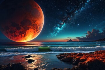 sunset at the beach created with generative AI software