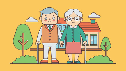 elderly couple walking vector illustration
