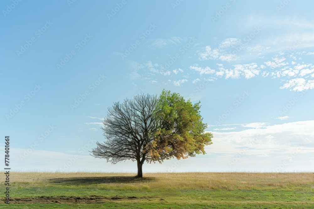 Poster tree in ecology and drought concept. climate change and record heat. backdrop with selective focus