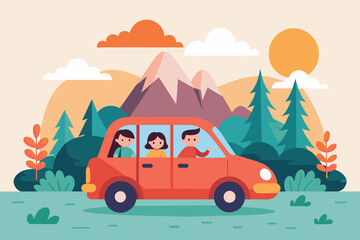 Fototapeta na wymiar family journey by car vector illustration