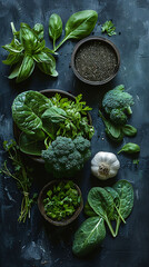 Obraz na płótnie Canvas Detox Diet Visual, featuring detoxifying foods like leafy greens, cruciferous vegetables, garlic, and green tea