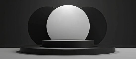 A white egg is placed on a black plate, resembling a dishware on a podium. The contrast of colors creates a visually striking image