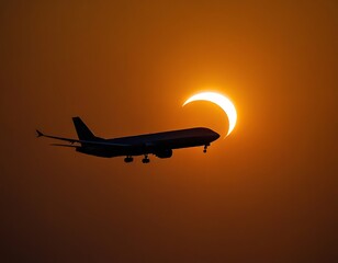 Fototapeta premium a plane soaring through the sky during a solar eclipse