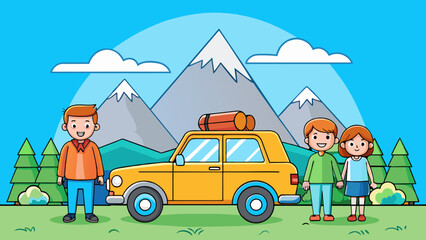 family trip father mother and children traveling vector illustration